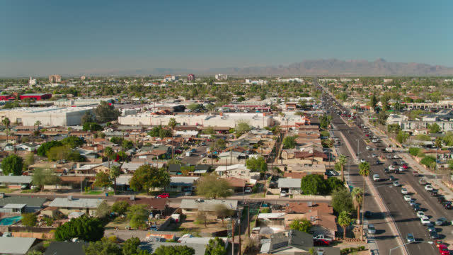 Stroad Passing Single Family Homes and Big Box Stores in Mesa, Arizona - Aerial