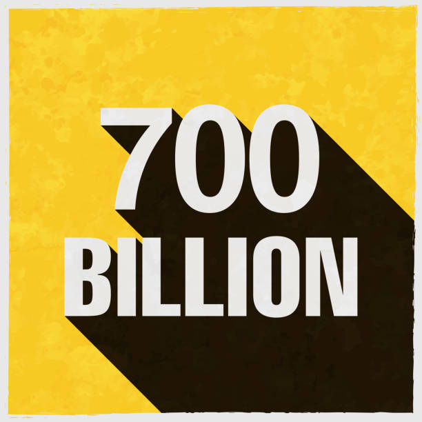 700 Billion. Icon with long shadow on textured yellow background Icon of "700 Billion" in a trendy vintage style. Beautiful retro illustration with old textured yellow paper and a black long shadow (colors used: yellow, white and black). Vector Illustration (EPS10, well layered and grouped). Easy to edit, manipulate, resize or colorize. Vector and Jpeg file of different sizes. billions quantity stock illustrations