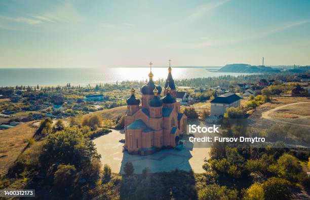 Church Of The Archangel Michael With Sea Views Aerial View Mariupol Stock Photo - Download Image Now