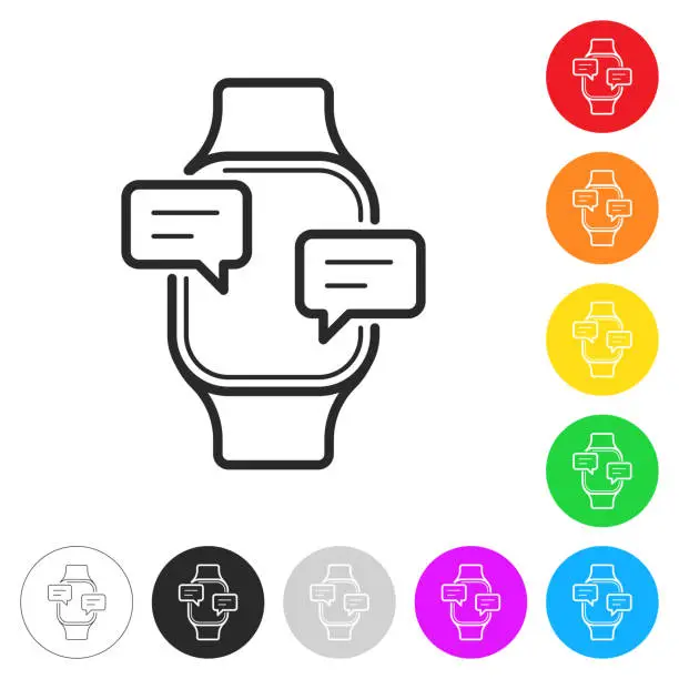 Vector illustration of Smartwatch with chat bubbles. Icon on colorful buttons