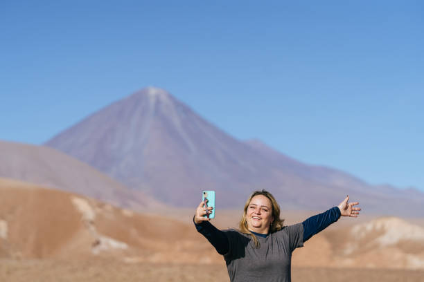 istock Woman taking a selfie at Licancabur volcano 1400313450