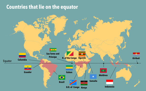 Countries that the equator is passing through vector art illustration