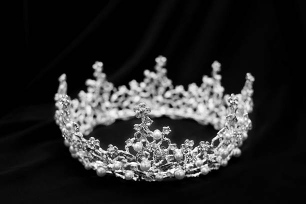 Crown with diamonds, crystals and pearl on black luxury background. Black and white Crown with diamonds, crystals and pearl on black luxury background. Black and white beauty queen stock pictures, royalty-free photos & images