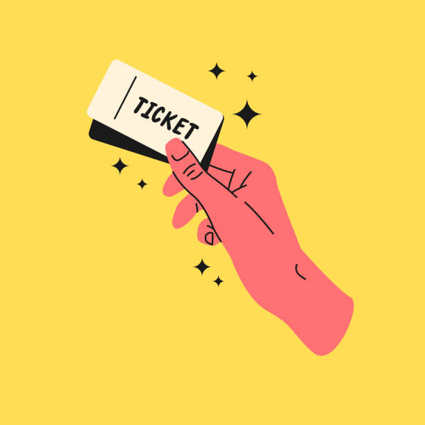 The hands of the person holding the tickets. Isolated illustration on a yellow background. Template for the design. Buying tickets. The hands of the person holding the tickets. Isolated illustration on a yellow background. Template for the design. Trending vector graphics. ticket stock illustrations