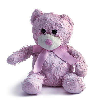 Old Pink Teddy Bear Cut Out on White.