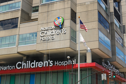 Louisville, Kentucky USA  May 31, 2022: A view of the exterior of Norton Children hospital in downtown Louisville, Kentucky