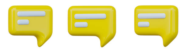 istock Set of speech bubbles icon set, talking box, yellow chatting box, message dialog balloon, 3D render. 1400329148