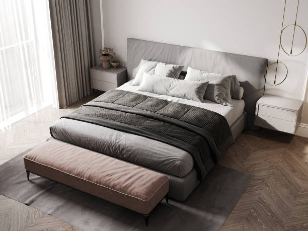 istock 3d rendering of a grey elegant Scandinavian style bedroom 1400329174