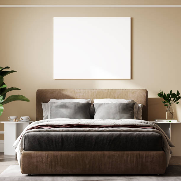 istock mockup poster frame in hipster bedroom interior background, Scandinavian style, 3D render, 3D illustration 1400329192