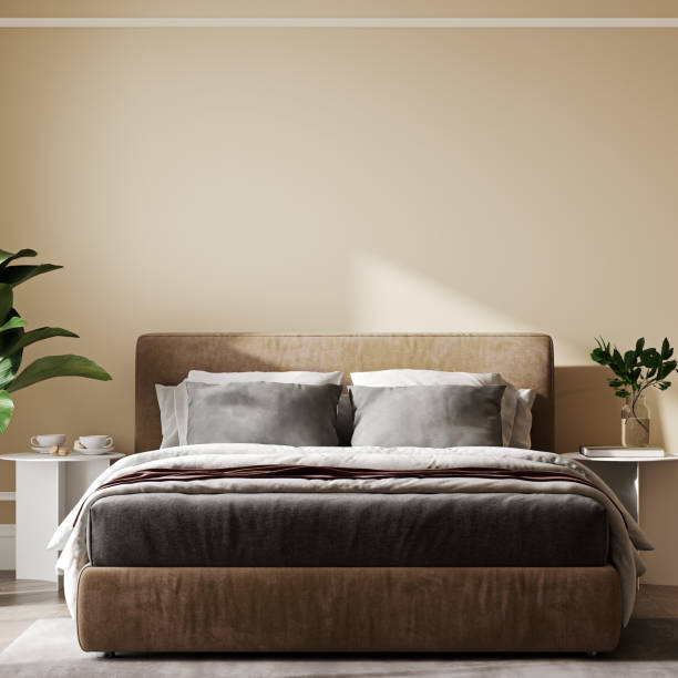 istock modern bedroom interior in warm tones, bedroom mock up, 3d rendering 1400329196