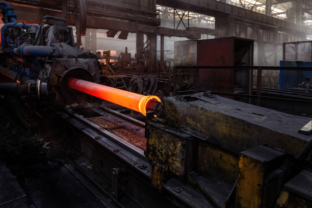 istock Iron pipe centrifugal pipe casting machine at the foundry 1400335494