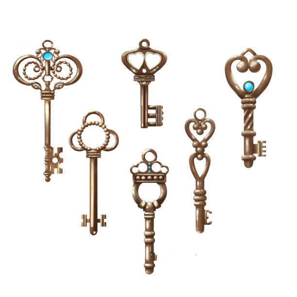 Vintage key isolated sketch set.