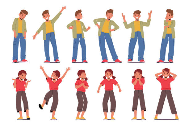 Set of Boys and Girls Different Emotions, Kids Teenagers Facial Expressions, Sadness, Happiness, Angry, Confident, Bored Set of Boys and Girls Different Emotions, Kids Teenagers Facial Expressions, Sadness, Happiness, Angry, Confident and Bored Feelings. Isolated Children Characters. Cartoon People Vector Illustration bored children stock illustrations