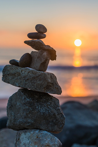 Rock balance with sunset in Southern California
