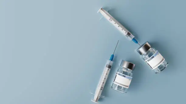 Photo of vaccine and injection, 3d rendering
