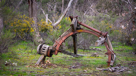 Rusty old disused gold mining equipment at Heathcote in Central Victoria