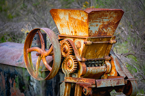 Rusty old disused gold mining crusher at Heathcote in Central Victoria