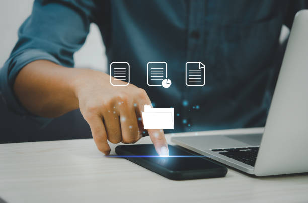 istock Businessman touching on icons on virtual screen Enterprise Resource Planning ERP document management.Document Management System DMS concept. 1400351520