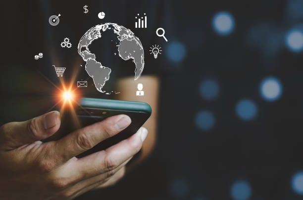 istock Businessman using mobile phone. Businessman using global internet, digital marketing, finance and investment. Finding information and big data. 1400351528