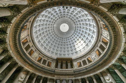 Naples, Italy - Aug 20, 2021: Basilica Reale Pontificia San Francesco da Paola church on Piazza del Plebiscito in Naples, Italy.