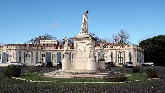 Statue of Maria I of Portugal, in the cour d'honneur of the Queluz National Palace, near Lisbon, Portugal