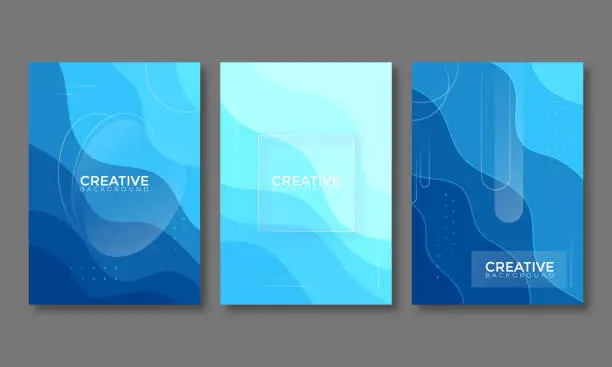 Vector illustration of Set of abstract blue gradient fluid wave background with geometric shape. Modern futuristic background. Can be use for landing page, book covers, brochures, flyers, magazines, any brandings, banners, headers, presentations, and wallpaper backgrounds