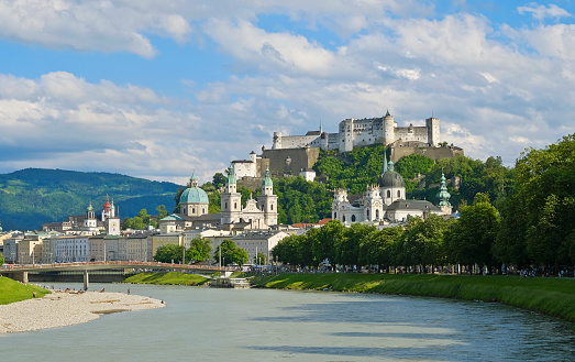 The famous city of Salzburg on a beautiful summer day.