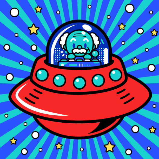 ilustraciones, imágenes clip art, dibujos animados e iconos de stock de un astronauta científico senior está pilotando una nave espacial de potencia ilimitada u ovni en el metaverso - robot manga style cute characters