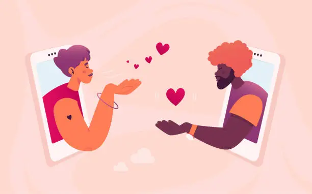 Vector illustration of Virtual online gay love.