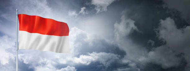 istock Indonesian flag on a cloudy sky 1400374265