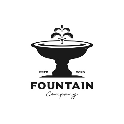 vintage retro stone water fountain garden logo design inspirations