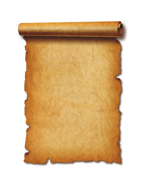 istock Old mediaeval paper sheet. Parchment scroll isolated on white with shadow 1400374342