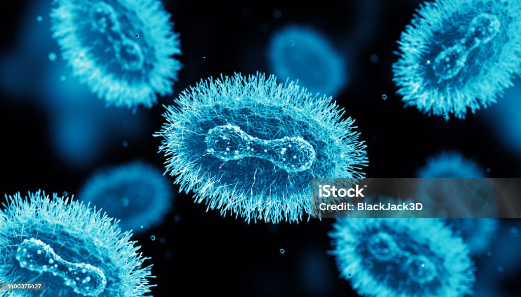 Monkey Pox. Cells.  Microscope Slide Monkeypox Virus. 3D Render Mpox Stock Photo