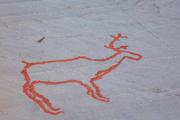 Ancient rock carvings, petroglyphs in Alta, Norway, Europe