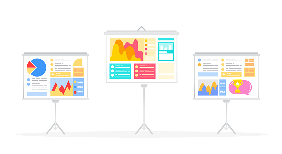 Data graphic template presentation report with graph. Board with banner of colorful diagram symbol on white. Creative idea with chart icon for business element and innovation technology vector