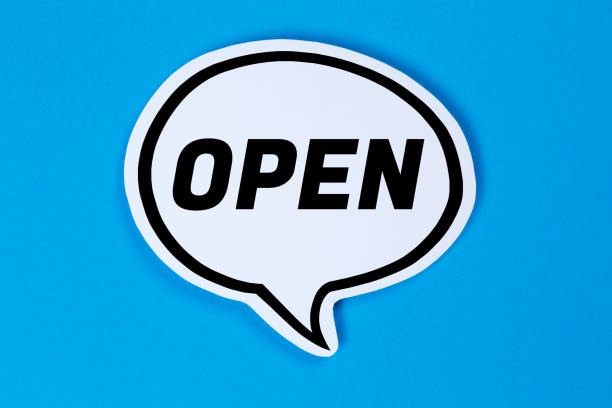 istock Open sign shop store cafe restaurant speech bubble communication concept 1400377204