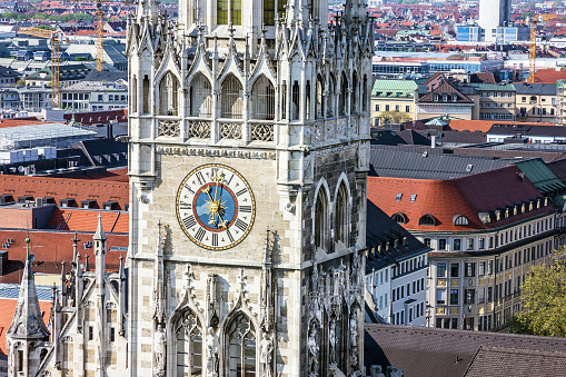 Munchen. New town Hall building, Munich Germany, Marienplatz, clock tower