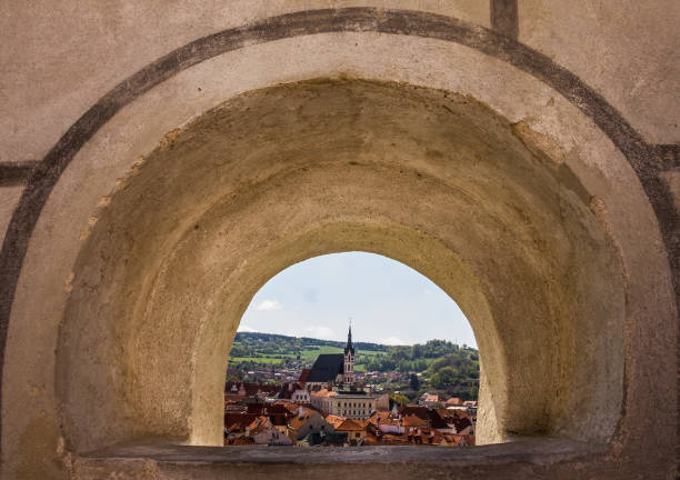 체스키 크룸 로프 (cesky krumlov) 중세 도시, 체코 공화국에서보기. - czech republic cesky krumlov village tourist 뉴스 사진 이미지