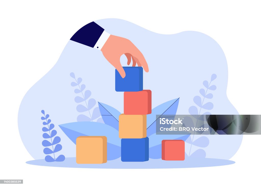 Hand Of Businessman Stacking Cubes Stock Illustration - Download Image ...
