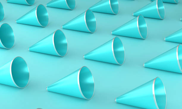 istock Blue megaphones stand on blue background. 1400385556