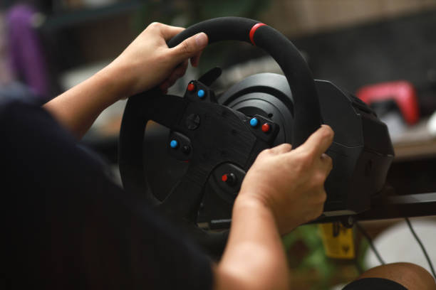 istock Adult PlayingCar Racing Video Game 1400386212