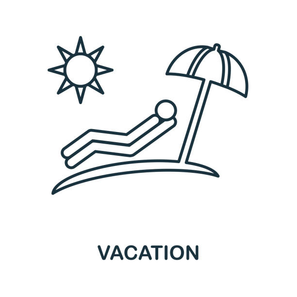 ilustrações de stock, clip art, desenhos animados e ícones de vacation icon. simple line element vacation symbol for templates, web design and infographics - beach palm tree island deck chair