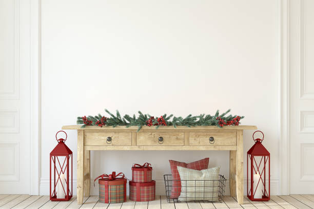 istock Interior mockup. Christmas farmhouse interior. 3d render. 1400388654