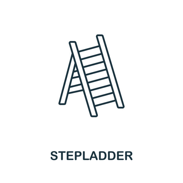 illustrations, cliparts, dessins animés et icônes de icône de l’escabeau. illustration simple de la collection de meubles. icône creative stepladder pour la conception web, les modèles, les infographies - black ladder white staircase