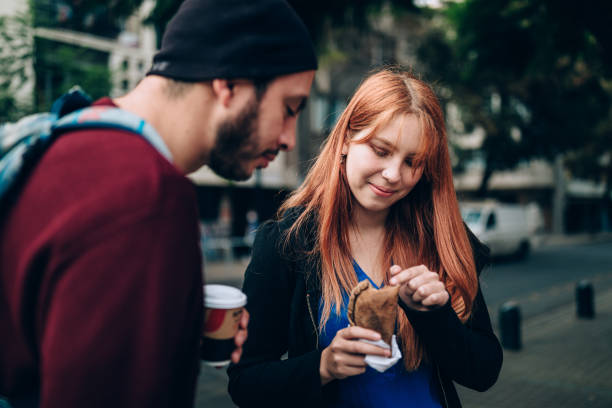 Couple having coffee on the streets