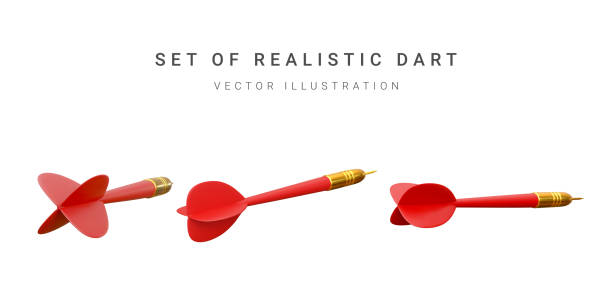 illustrazioni stock, clip art, cartoni animati e icone di tendenza di set di freccette realistiche. illustrazione vettoriale - darts