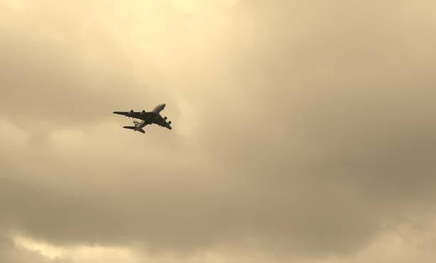 istock Airplane in the sepia sky 1400392360