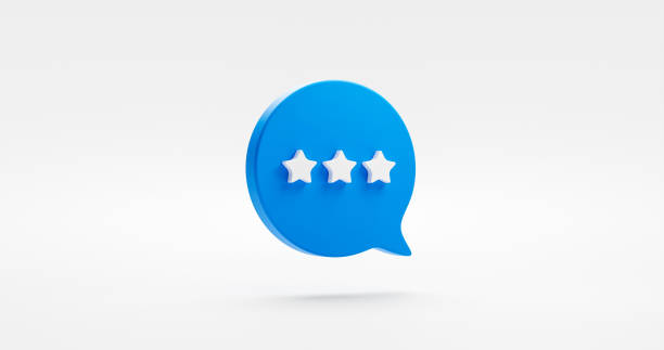 istock Three star rating 3d icon isolated on white background with blue bubble message symbol or best feedback rate review customer experience sign and good premium quality of success positive satisfaction. 1400392371