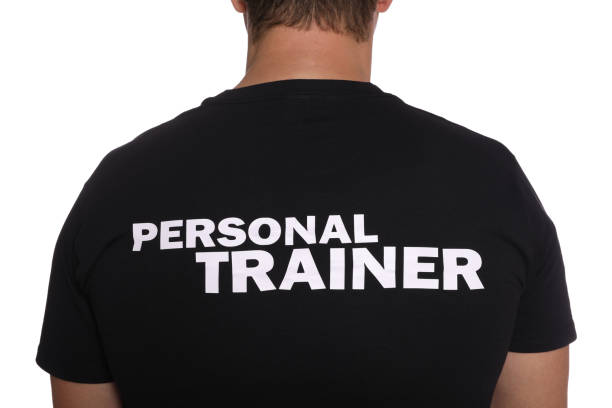 istock Closeup of personal trainer in uniform on white background, back view. Gym instructor 1400393166