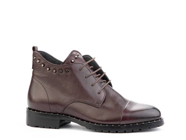 istock Men's autumn brown leather jodhpur boots with laces and average heels, isolated white background. Right side view. Fashion shoes 1400394251